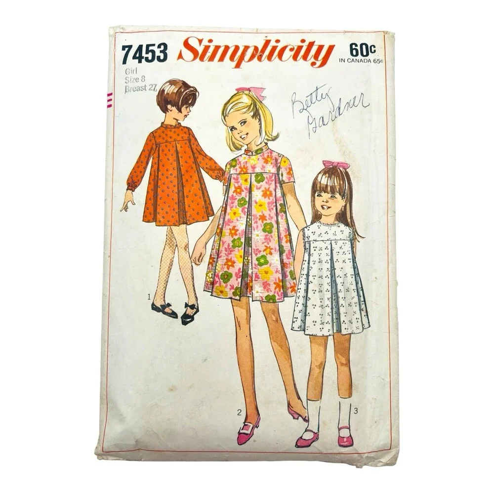 Vintage 1967 Simplicity Sewing Pattern Girls Tent' Dress Size 8 #7453